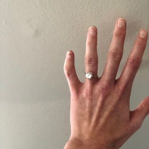 14K White Gold 1 2/5 ct Moissanite Halo Ring.
